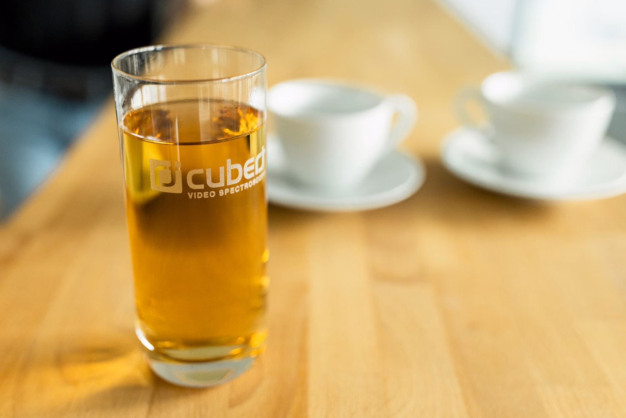 Cubed video spectroscopy glass tea cup table